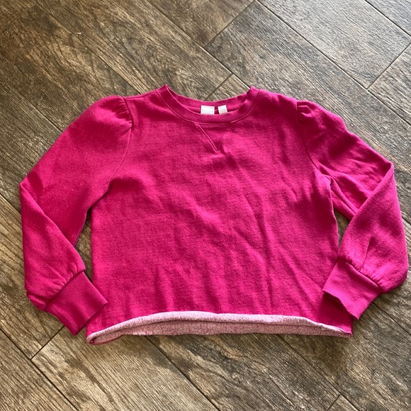 Gap Shirts \u0026 Tops | Gap Puff Sleeve Hot Pink Sweatshirt | Color: Pink/Silver | Size: LG | Kelsie626's Closet